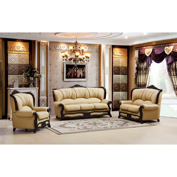 Astoria Grand Adelyn 3 Piece Leather Living Room Set Wayfair